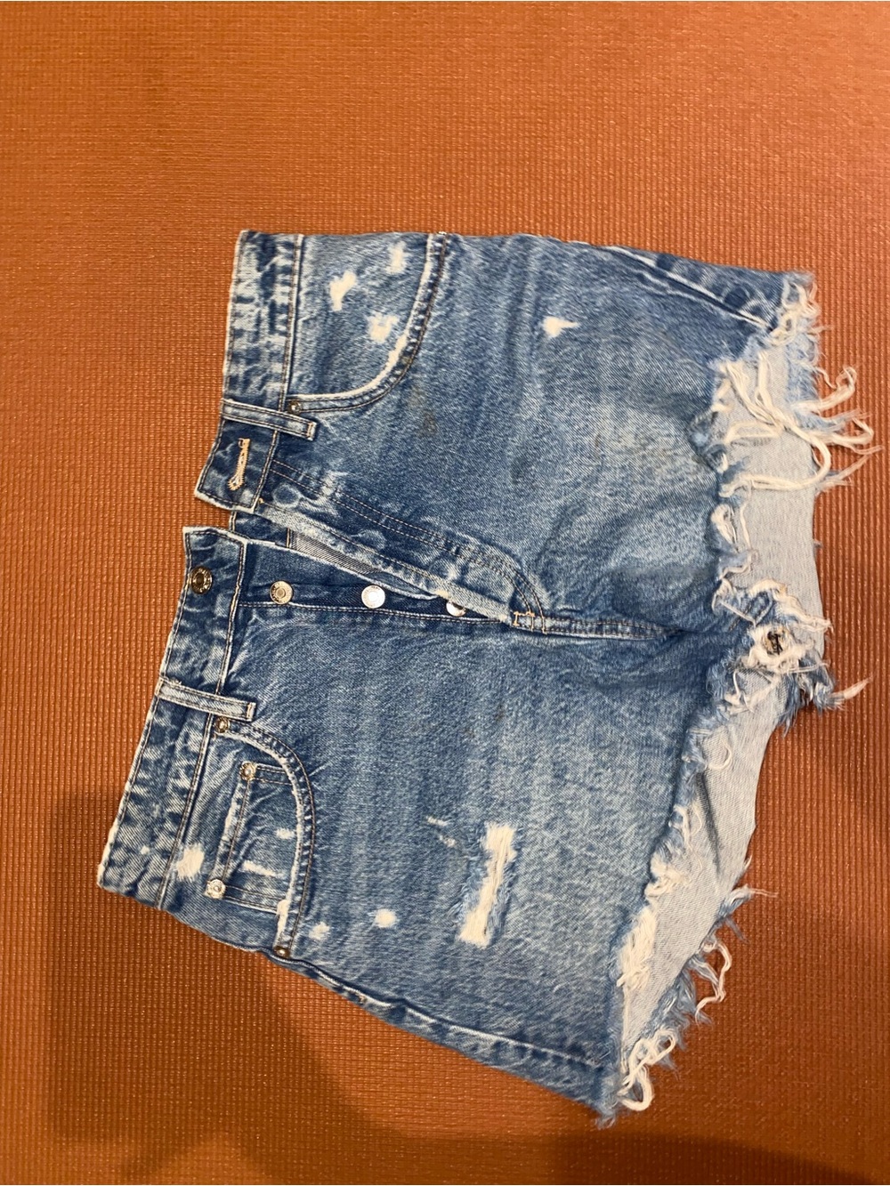 Zara Distressed Button-Front Denim Shorts - Blue